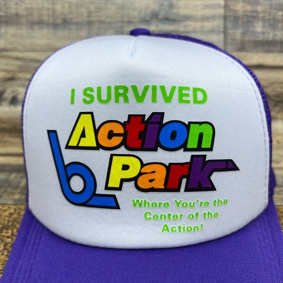 I Survived Action Park Mens Trucker Hat Purple Snapback Vernon NJ Baseball Cap - Picture 3 of 8